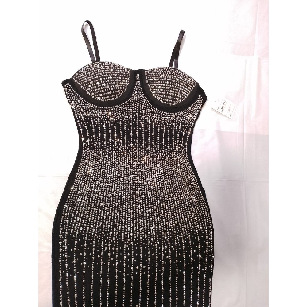 Bodycon Midi Dress with Rhinestone - Picture 3 of 9